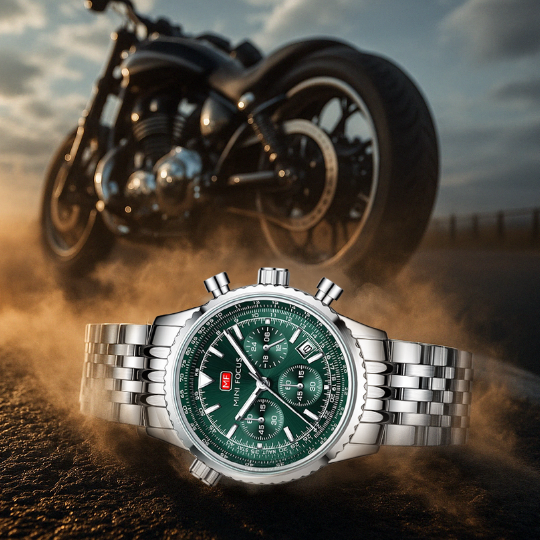 Men’s Stainless Steel Pilot Chronograph Watch | 44 mm Case | MINI FOCUS | 3 ATM Water Resistant