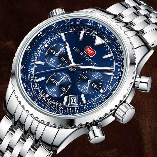 Men’s Stainless Steel Pilot Chronograph Watch | 44 mm Case | MINI FOCUS | 3 ATM Water Resistant