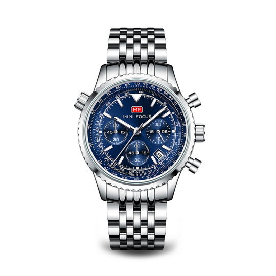Men’s Stainless Steel Pilot Chronograph Watch | 44 mm Case | MINI FOCUS | 3 ATM Water Resistant