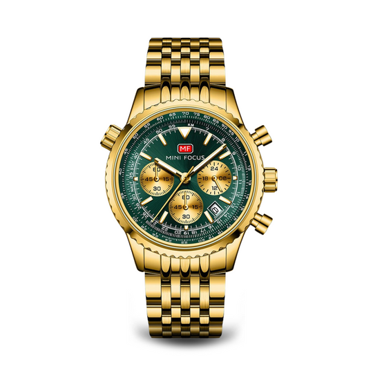 Men’s Stainless Steel Pilot Chronograph Watch | 44 mm Case | MINI FOCUS | 3 ATM Water Resistant