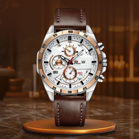Men’s Premium Watch | 46 mm Case | Chronograph Look | Leather Strap