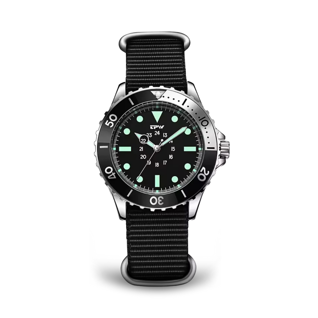 Men’s Tactical Diver-Style Field Watch | 40 mm Case | Nylon Strap | Water-resistant