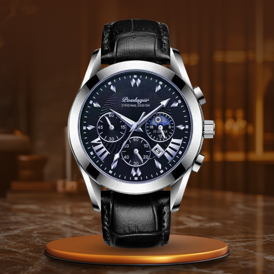 Men’s Business Moonphase Quartz Watch | 42 mm | Chronograph-Style Dial | 30M WR | Leather Strap
