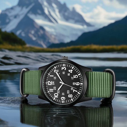 Men’s Military Adventure Field Watch | 42 mm | Nylon Strap | 24-Hour Dial
