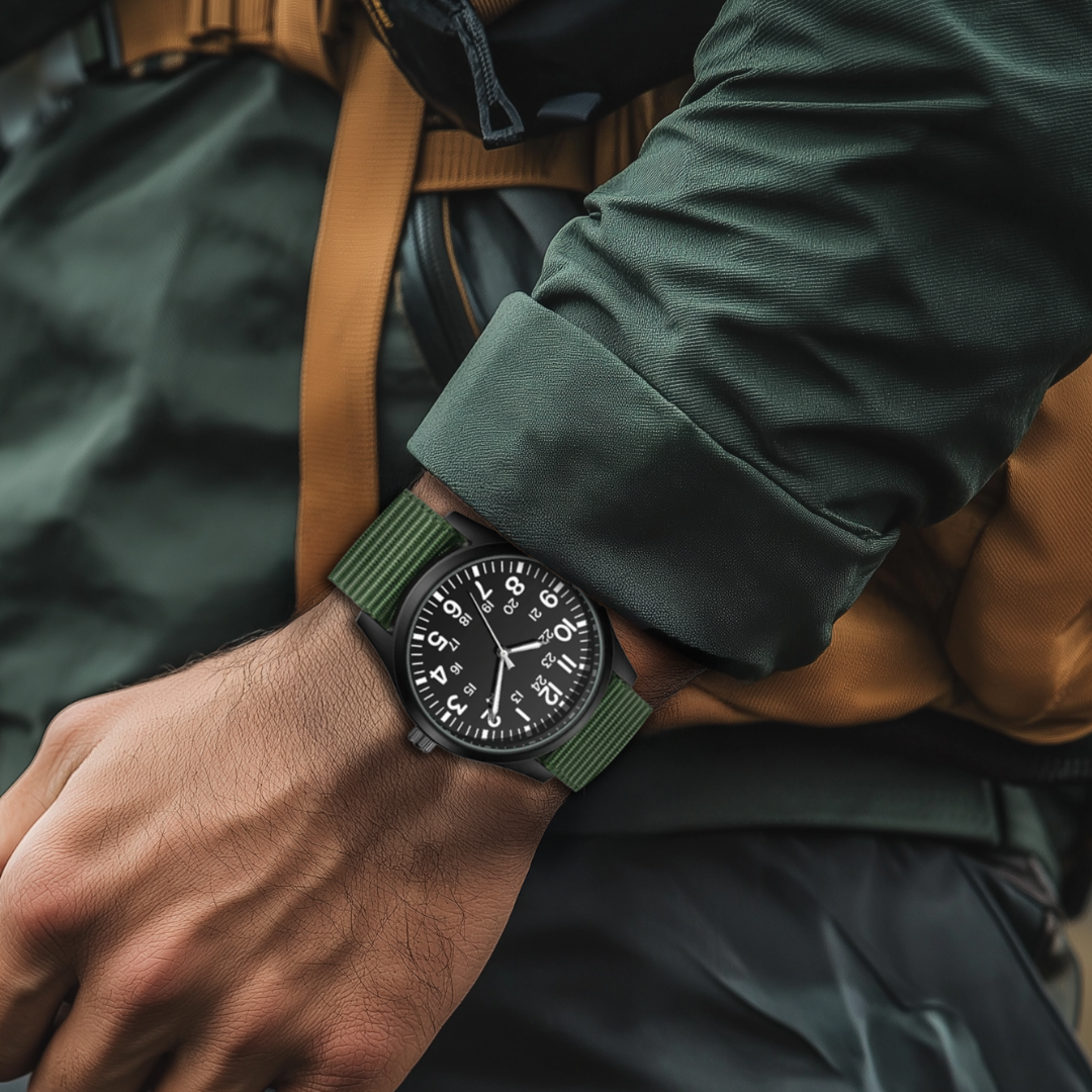 Men’s Military Adventure Field Watch | 42 mm | Nylon Strap | 24-Hour Dial