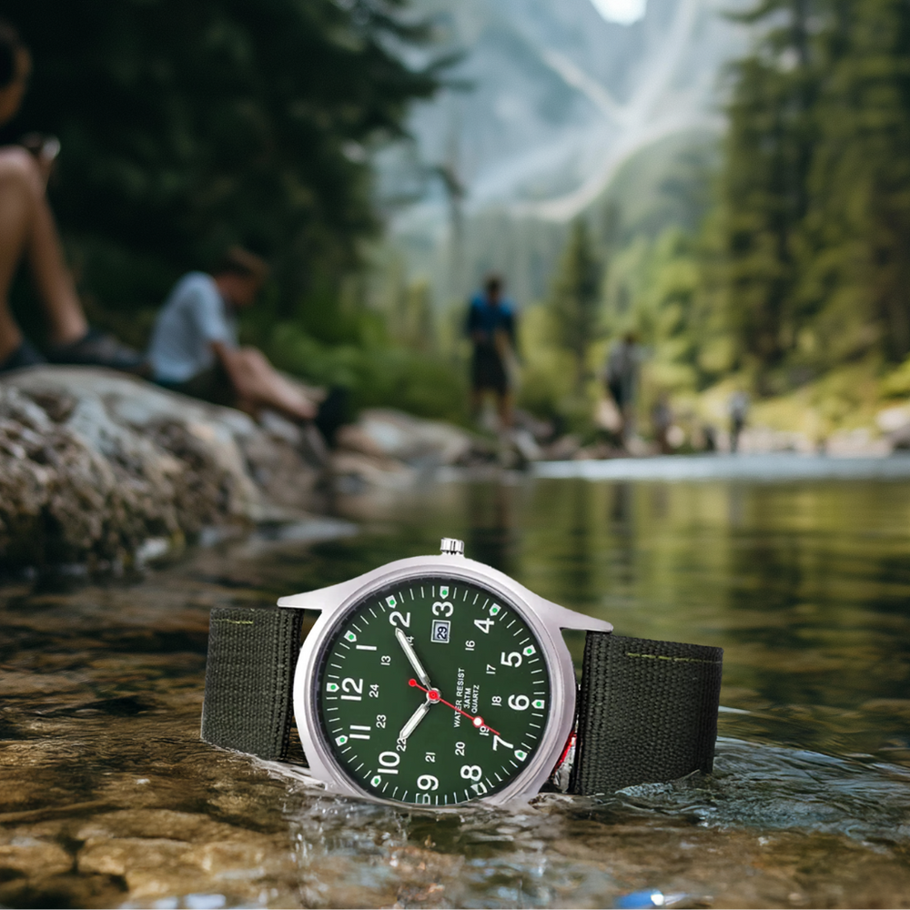 Men’s Military Adventure Field Watch | 40 mm | Green Dial | Nylon Strap | Date Display