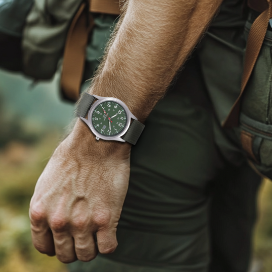 Men’s Military Adventure Field Watch | 40 mm | Green Dial | Nylon Strap | Date Display