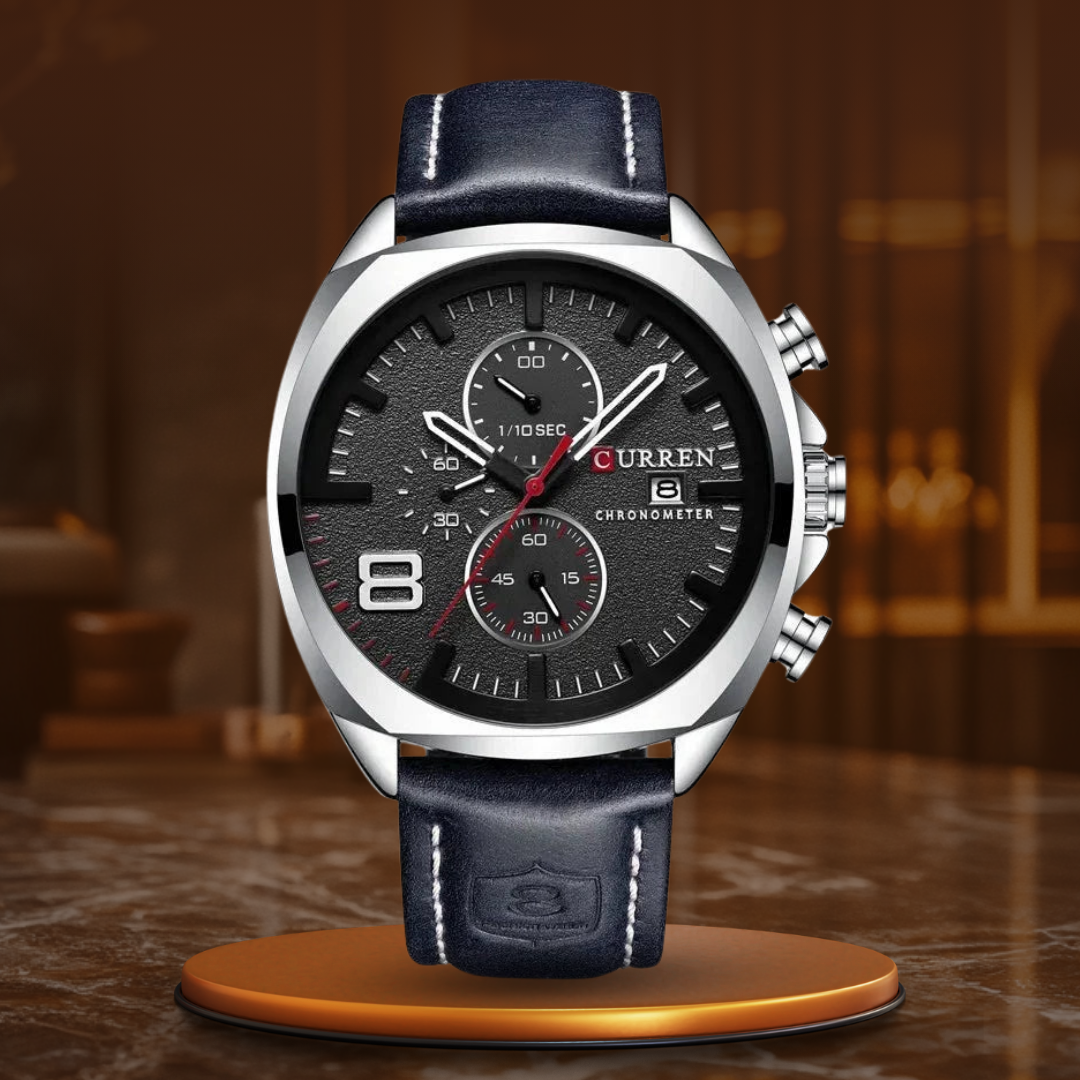 Men’s Sport Chronograph Quartz Watch | 47 mm Oversize Case | Date Display | 3 ATM Water Resistant | Leather Strap