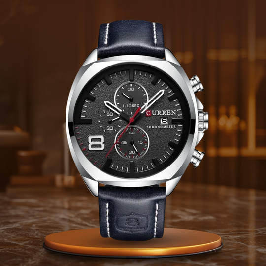 Men’s Sport Chronograph Quartz Watch | 47 mm Oversize Case | Date Display | 3 ATM Water Resistant | Leather Strap