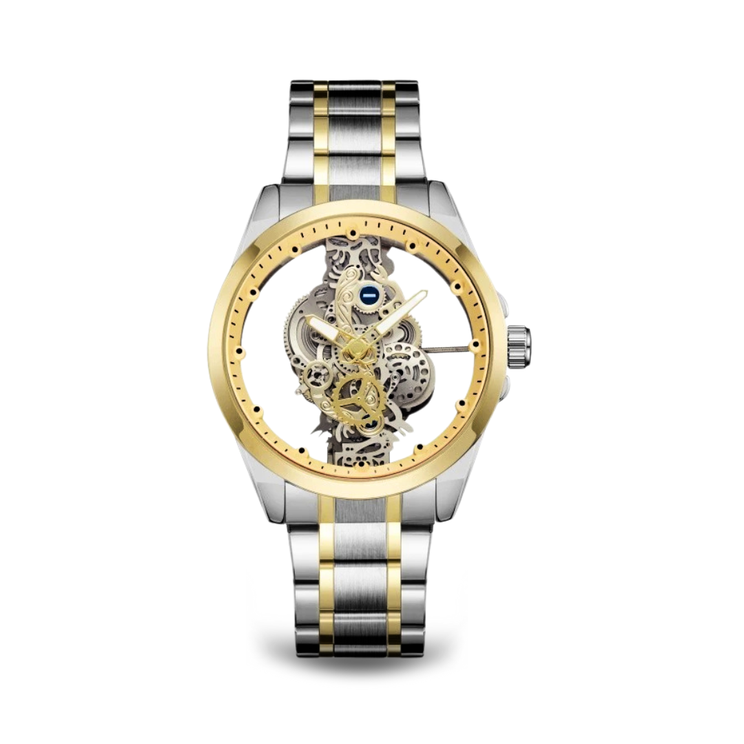 Men’s Stainless Steel Skeleton Watch | Open Mechanical Dial Bracelet | Motorhead Series | 3 ATM Water Resistant