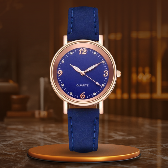 Women’s Elegant Quartz Watch | Slim Case | Crystal Hour Markers | Leather Strap