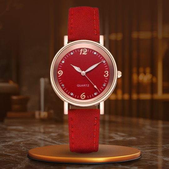 Women’s Elegant Quartz Watch | Slim Case | Crystal Hour Markers | Leather Strap