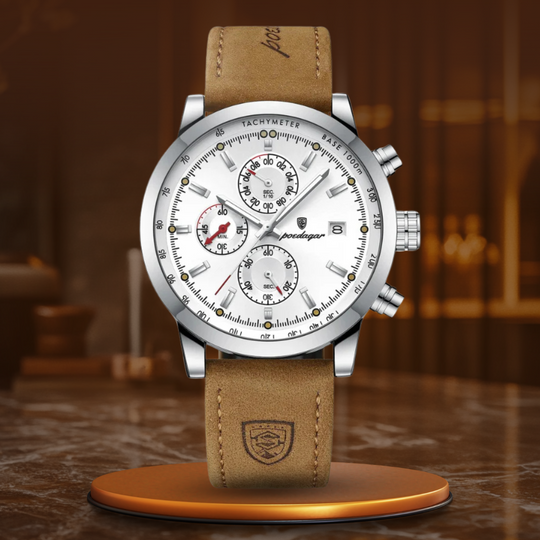 Men’s Chronograph Watch | Tachymeter Bezel | 44 mm Case | Leather Strap | 3 ATM