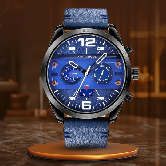Men’s Quartz Chronograph Watch 48 mm | Leather Strap | Sport/Business Style | 3 ATM Water Resistant