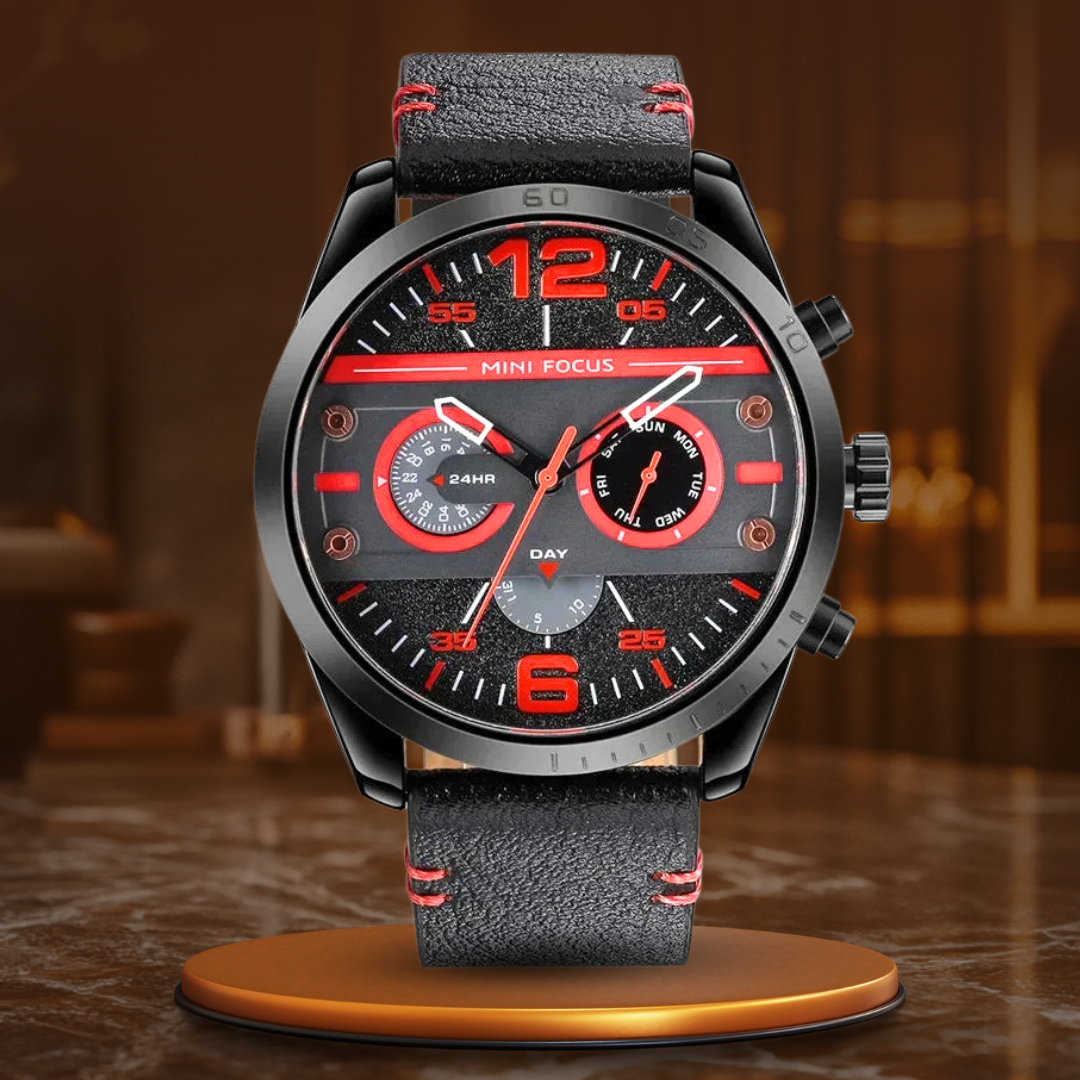 Men’s Quartz Chronograph Watch 48 mm | Leather Strap | Sport/Business Style | 3 ATM Water Resistant