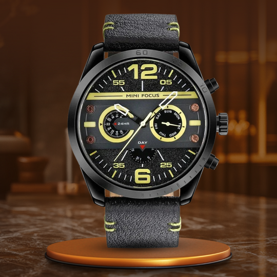Men’s Quartz Chronograph Watch 48 mm | Leather Strap | Sport/Business Style | 3 ATM Water Resistant
