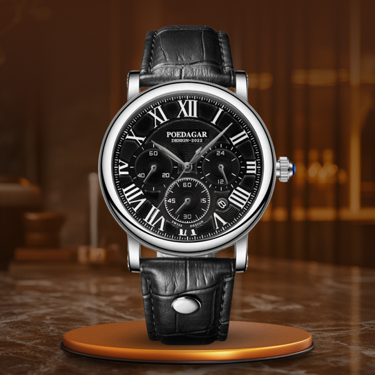 Men’s Classic Chronograph Quartz Watch | 40 mm Case | Roman Dial | Leather Strap | Date Display
