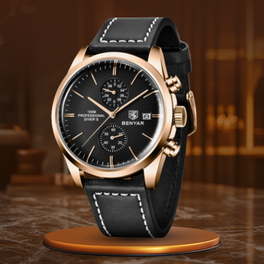 Men’s Chronograph Quartz Watch | 42 mm Case | Leather Strap | Date | 3 ATM Water Resistant