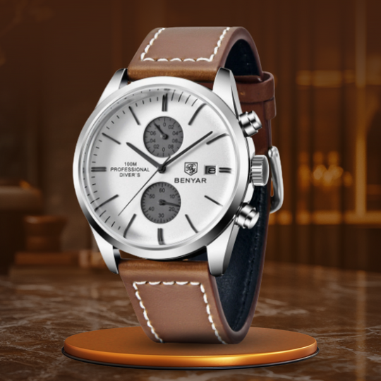 Men’s Chronograph Quartz Watch | 42 mm Case | Leather Strap | Date | 3 ATM Water Resistant