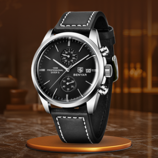 Men’s Chronograph Quartz Watch | 42 mm Case | Leather Strap | Date | 3 ATM Water Resistant