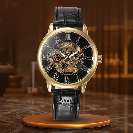 Men’s Automatic Skeleton Watch | 40 mm Case | Roman Numeral Dial | Leather Strap