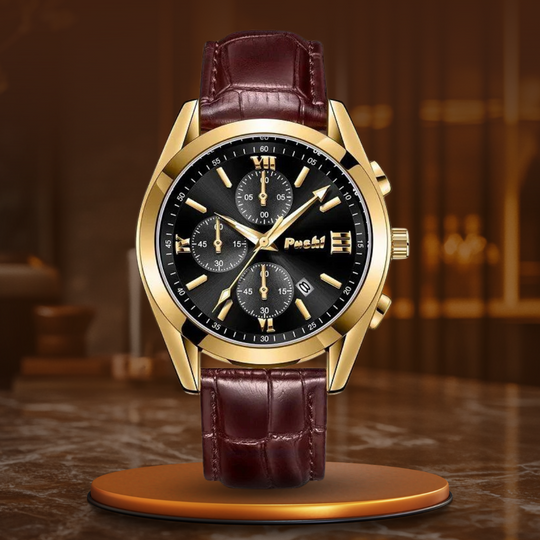 Men’s Business Chronograph Watch | 41 mm | Leather Strap | Quartz | 3 ATM