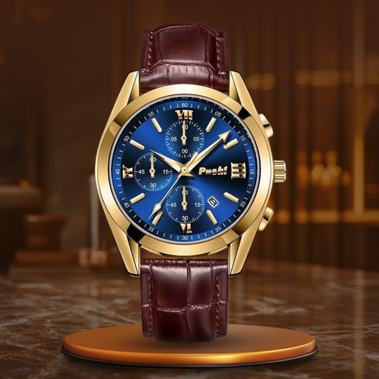 Men’s Business Chronograph Watch | 41 mm | Leather Strap | Quartz | 3 ATM