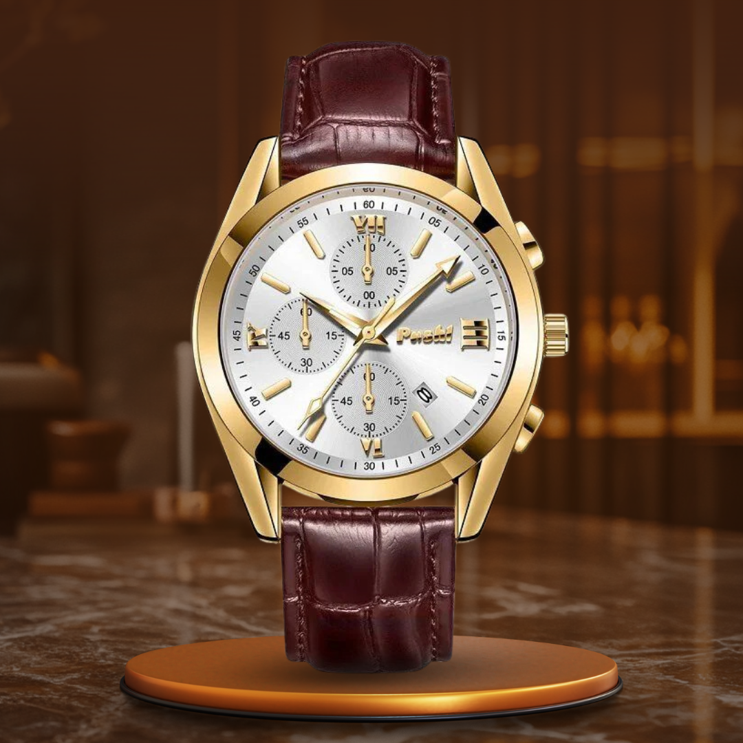 Men’s Business Chronograph Watch | 41 mm | Leather Strap | Quartz | 3 ATM