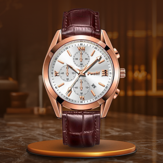 Men’s Business Chronograph Watch | 41 mm | Leather Strap | Quartz | 3 ATM
