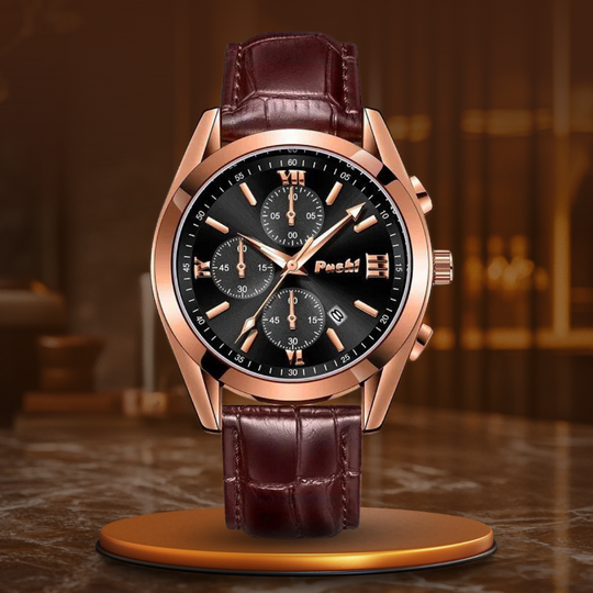 Men’s Business Chronograph Watch | 41 mm | Leather Strap | Quartz | 3 ATM