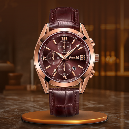 Men’s Business Chronograph Watch | 41 mm | Leather Strap | Quartz | 3 ATM