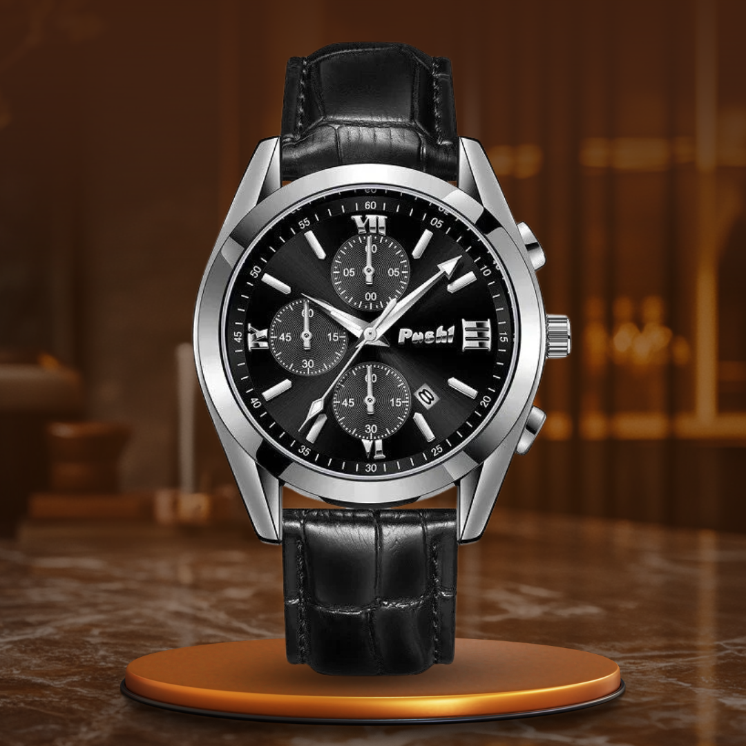 Men’s Business Chronograph Watch | 41 mm | Leather Strap | Quartz | 3 ATM