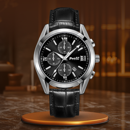 Men’s Business Chronograph Watch | 41 mm | Leather Strap | Quartz | 3 ATM