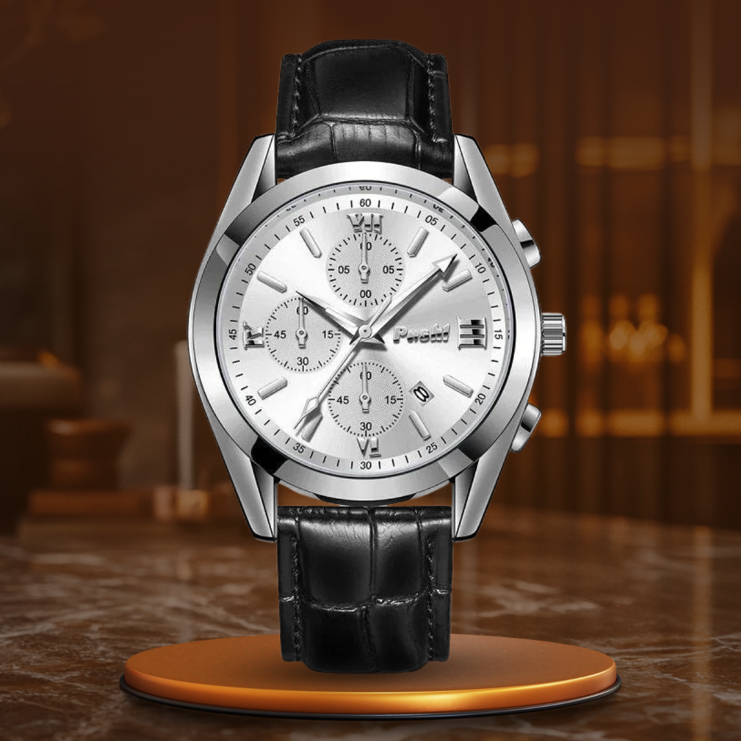 Men’s Business Chronograph Watch | 41 mm | Leather Strap | Quartz | 3 ATM