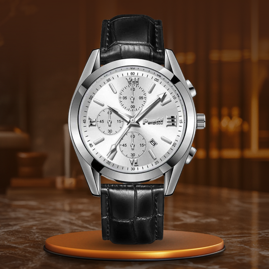 Men’s Business Chronograph Watch | 41 mm | Leather Strap | Quartz | 3 ATM