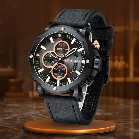 Men's Chronograph Watch 47 mm | Sport-Business Design | Leather Strap | Quartz Movement | 3 ATM Water Resistant
