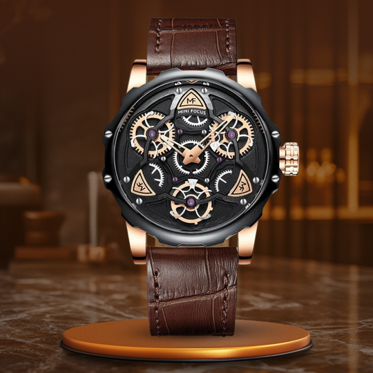 Men's Watch | 44 mm | 3D Dial | Leather Strap | 3 ATM