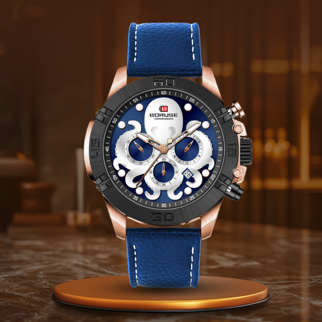 Men’s Sport Chronograph 48 mm | Quartz, Date & Week Display | Leather Strap | 3 ATM