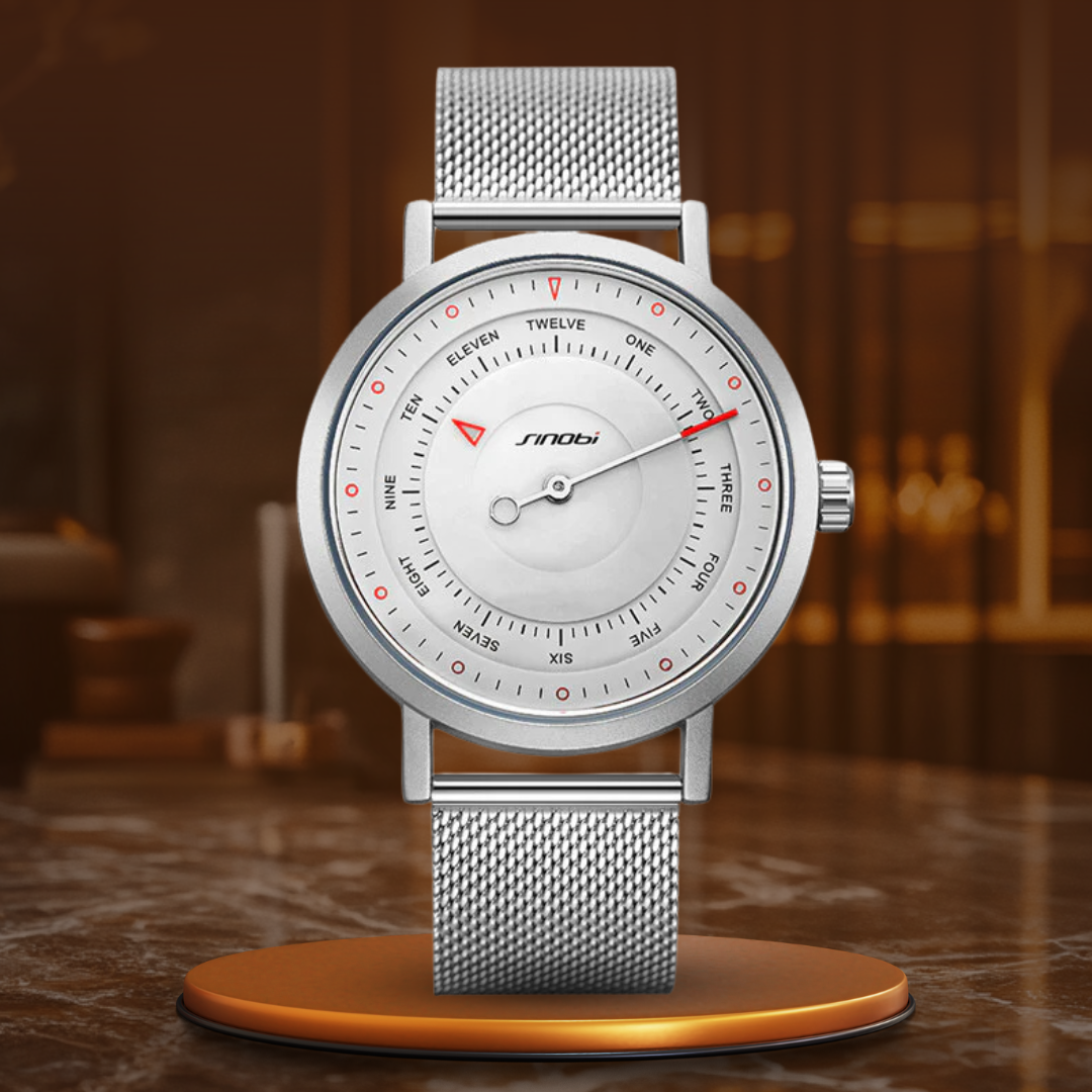 Unisex Creative Dial Quartz Watch 42 mm | Modern Military-Style | Leather Strap | 3 ATM