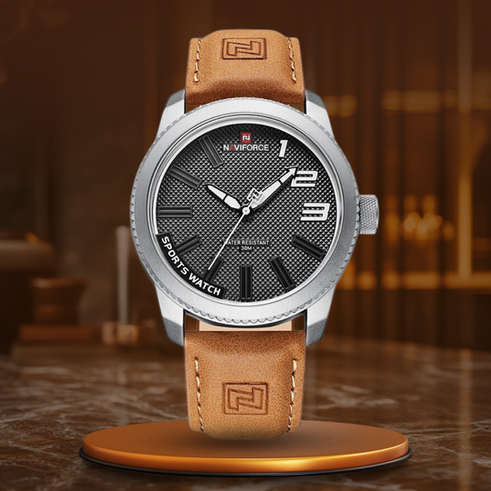 Men’s Military Sport Quartz Watch | 46 mm Case | Shock-Resistant | 3 ATM WR | Leather Strap