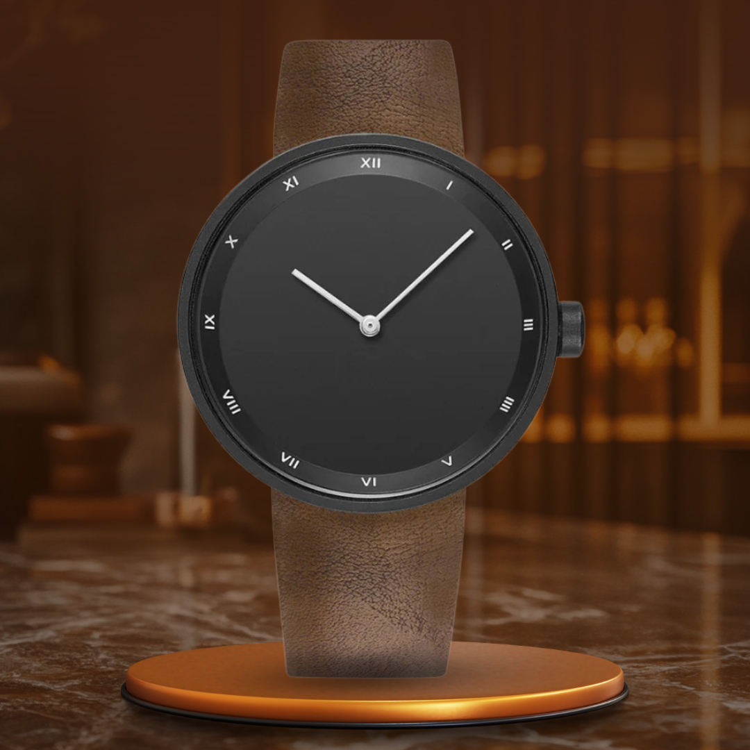 Unisex Minimalist Quartz Watch 40 mm | Slim Roman Dial | Leather Strap | 3 ATM Water Resistant
