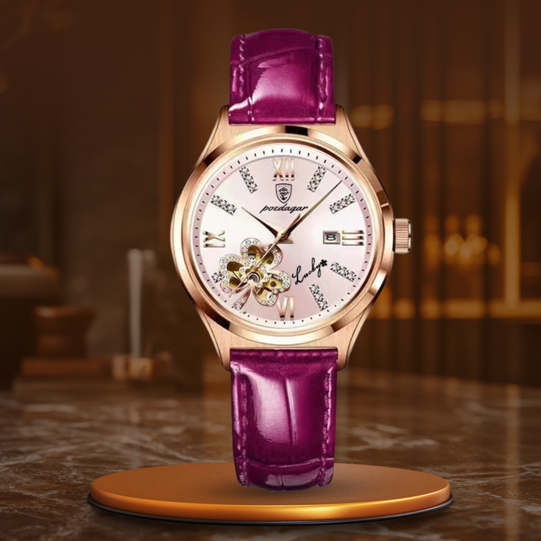 Women’s Moonphase Quartz Watch | 35 mm Case | Crystal Index Dial | 3 ATM WR | Leather Strap