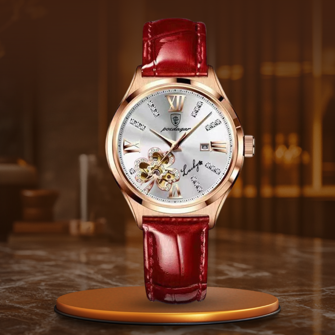 Women’s Moonphase Quartz Watch | 35 mm Case | Crystal Index Dial | 3 ATM WR | Leather Strap