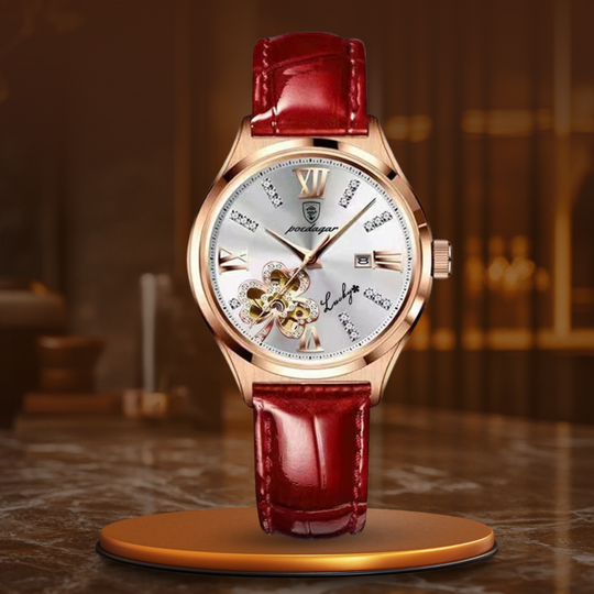 Women’s Moonphase Quartz Watch | 35 mm Case | Crystal Index Dial | 3 ATM WR | Leather Strap