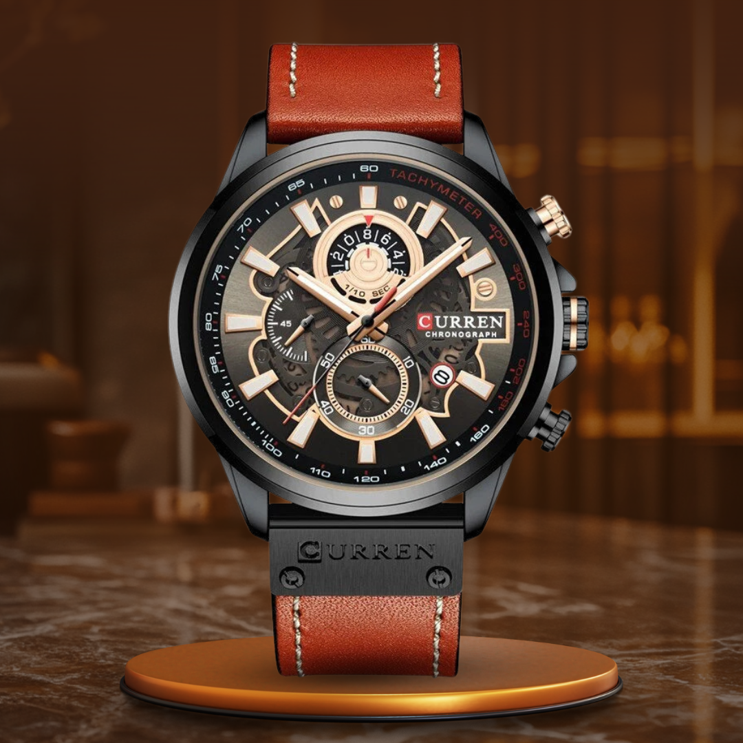 Men’s Chronograph Quartz Watch | 48 mm Case | Leather Strap | 3 ATM Water Resistant | Calendar