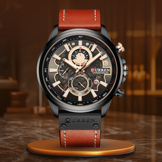 Men’s Chronograph Quartz Watch | 48 mm Case | Leather Strap | 3 ATM Water Resistant | Calendar