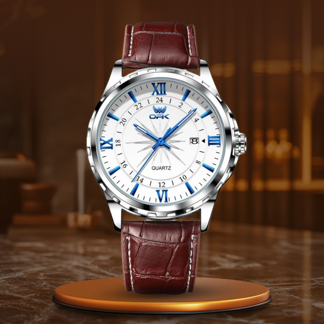 Men’s Classic Business Quartz Watch 40 mm | Leather Strap | Date Window | 24h Scale | 3 ATM