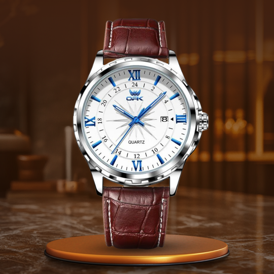 Men’s Classic Business Quartz Watch 40 mm | Leather Strap | Date Window | 24h Scale | 3 ATM