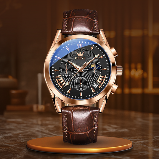 Men’s Classic Chronograph-Style Dress Watch | 40 mm Case | Date Window | 3 ATM | Leather Strap