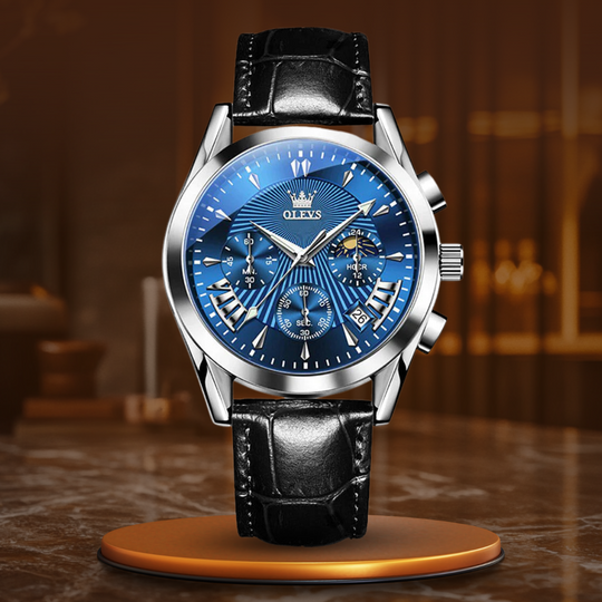 Men’s Classic Chronograph-Style Dress Watch | 40 mm Case | Date Window | 3 ATM | Leather Strap